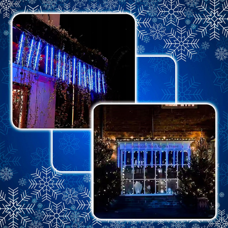 METEORY NIEBIESKIE 10 SPOLI 50 CM 360 LED LAMPKI PADAJĄCY ŚNIEG SOPLE 8 m