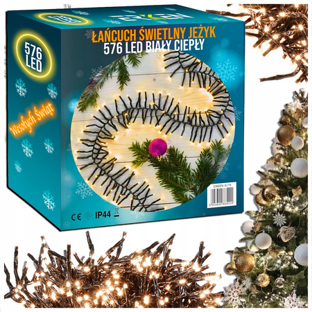 ŁAŃCUCH ŚWIETLNY 576 LED GIRLANDA LAMPKI CHOINKOWE BIAŁY CIEPŁY JEŻYK