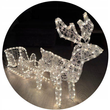 RENIFER Z SANIAMI ZAPRZĘG ŚWIECĄCY DUŻY LED 120cm 264 LED CIEPŁY BIAŁY XXL