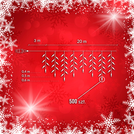 SOPLE 500 LED LAMPKI BIAŁY CIEPŁY + FLASH 23m GIRLANDA Świąteczna Kurtyna