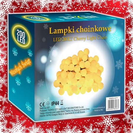 LAMPKI CHOINKOWE KULKI 200LED ZEWNĘTRZNE WEWNĘTRZNE BIAŁY CIEPŁY BAJKOWE