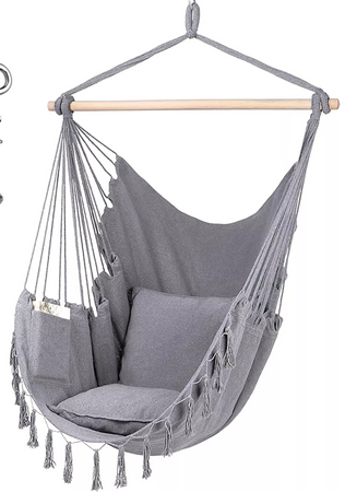 Jasno szary fotel hamak brazylijski huśtawka ogrodowa + poduszki