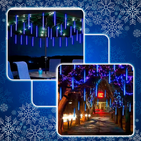 METEORY NIEBIESKIE 10 SPOLI 50 CM 360 LED LAMPKI PADAJĄCY ŚNIEG SOPLE 8 m