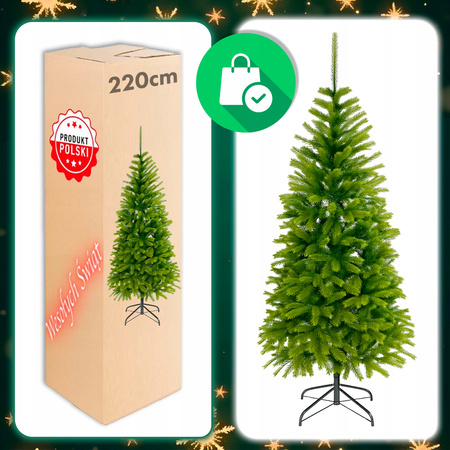CHOINKA SZTUCZNA WĄSKA ŚWIERK PE SLIM Z GAŁĄZKAMI 220 CM JAK ŻYWY
