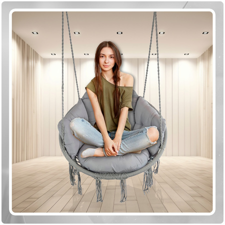 Szare Bocianie gniazdo huśtawka + Poduszka XXL + 2x Zestaw Montażowy