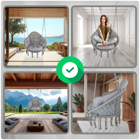 Szare Bocianie gniazdo huśtawka + Poduszka XXL + 2x Zestaw Montażowy