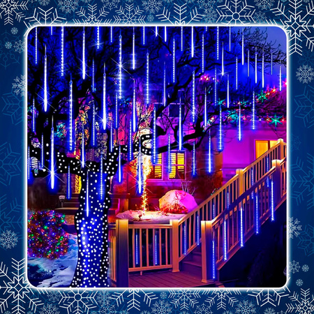 METEORY NIEBIESKIE 10 SPOLI 50 CM 360 LED LAMPKI PADAJĄCY ŚNIEG SOPLE 8 m