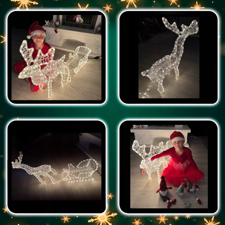 RENIFER Z SANIAMI ZAPRZĘG ŚWIECĄCY DUŻY LED 120cm 264 LED CIEPŁY BIAŁY XXL