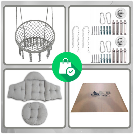 Szare Bocianie gniazdo huśtawka + Poduszka XXL + 2x Zestaw Montażowy