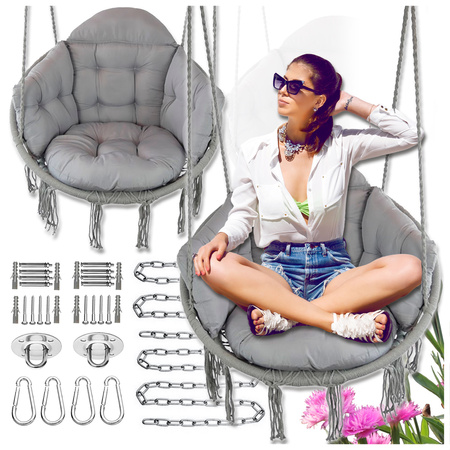 Szare Bocianie gniazdo huśtawka + Poduszka XXL + 2x Zestaw Montażowy