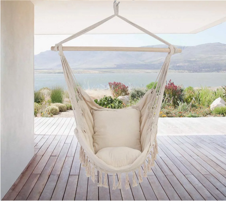 Beżowy fotel hamak brazylijski huśtawka + poduszki + hak