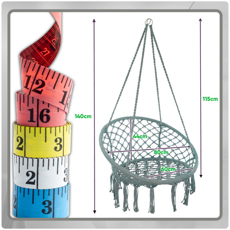 Szare Bocianie gniazdo huśtawka + Poduszka XXL + 2x Zestaw Montażowy