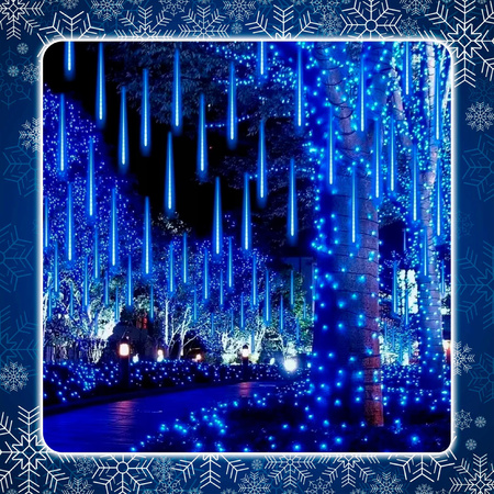 METEORY NIEBIESKIE 10 SPOLI 50 CM 360 LED LAMPKI PADAJĄCY ŚNIEG SOPLE 8 m