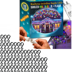 SOPLE 500 LED LAMPKI MULTIKOLOR + FLASH 23m GIRLANDA Świąteczna Kurtyna