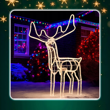 RENIFER LED Z RUCHOMĄ GŁOWĄ DUŻY ŚWIECĄCY XXL 312 LED CIEPŁA BIEL BIAŁY