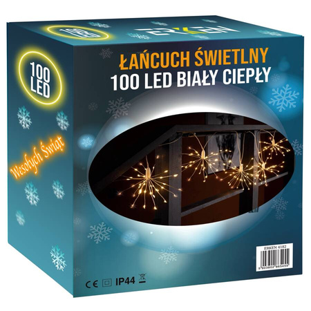 Łańcuch świetlny 100 led lampki choinkowe kolor biały ciepły wewnętrzne