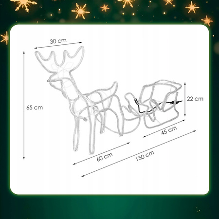 RENIFER Z SANIAMI ZAPRZĘG ŚWIECĄCY DUŻY LED 120cm 264 LED CIEPŁY BIAŁY XXL