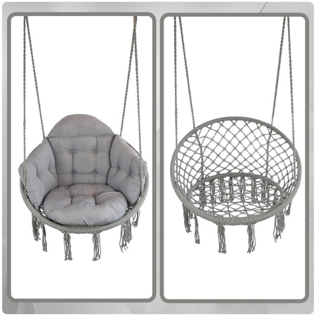 Szare Bocianie gniazdo huśtawka + Poduszka XXL + 2x Zestaw Montażowy