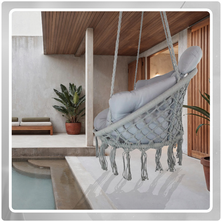 Szare Bocianie gniazdo huśtawka + Poduszka XXL + 2x Zestaw Montażowy