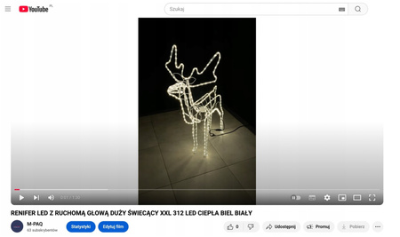 RENIFER LED Z RUCHOMĄ GŁOWĄ DUŻY ŚWIECĄCY XXL 312 LED CIEPŁA BIEL BIAŁY