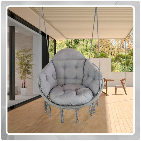 Szare Bocianie gniazdo huśtawka + Poduszka XXL + 2x Zestaw Montażowy