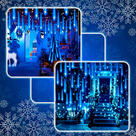 METEORY NIEBIESKIE 10 SPOLI 50 CM 360 LED LAMPKI PADAJĄCY ŚNIEG SOPLE 8 m