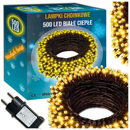 LAMPKI CHOINKOWE 500 LED ZEWNĘTRZNE WEWNĘTRZNE 40m KOLOR BIAŁY CIEPŁY 8 fun