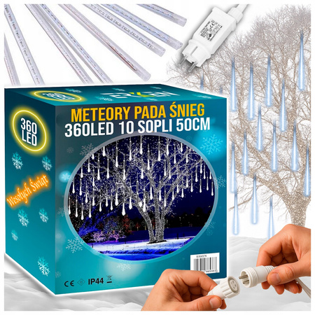 METEORY 10 SPOLI 50 CM 360 LED LAMPKI PADAJĄCY ŚNIEG SOPLE GIRLANDA 8 m