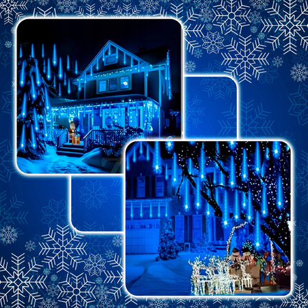 METEORY NIEBIESKIE 10 SPOLI 50 CM 360 LED LAMPKI PADAJĄCY ŚNIEG SOPLE 8 m